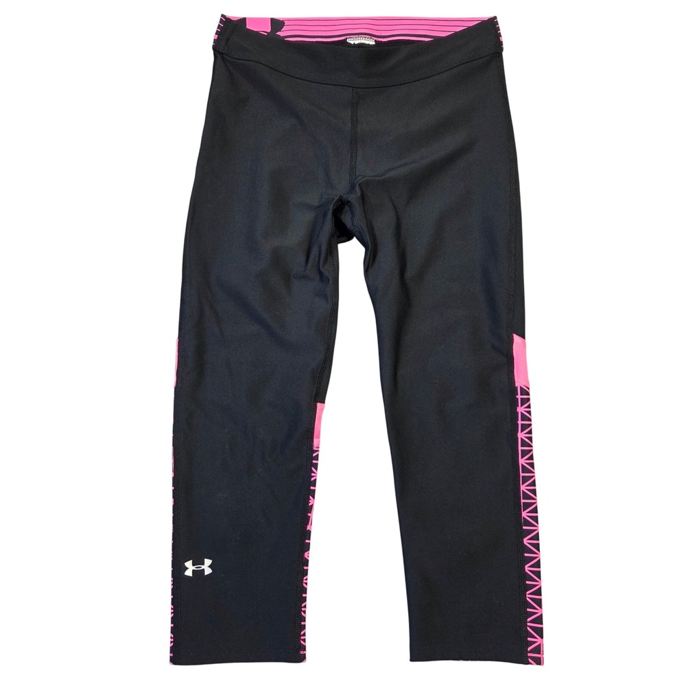 Under Armour HeatGear Womens S Black Pink Cropped Capri Leggings Athleisure Gym